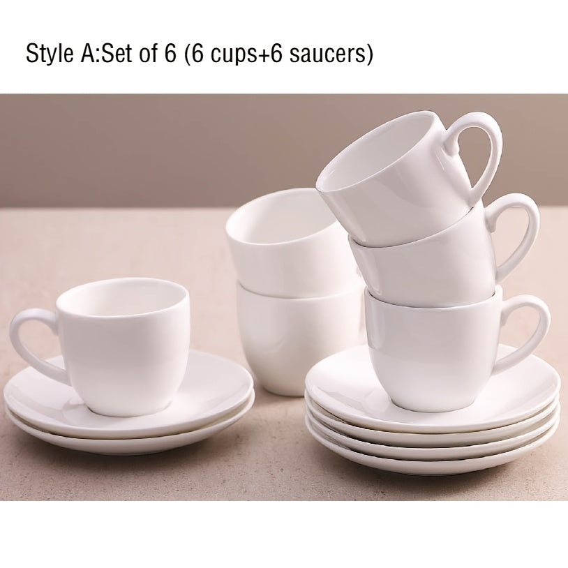 6-Piece Ceramic Espresso Cup Set with Saucers, 3oz White Simple Style Coffee Cups – Espresso Cups, Tea Cups, Latte Cups