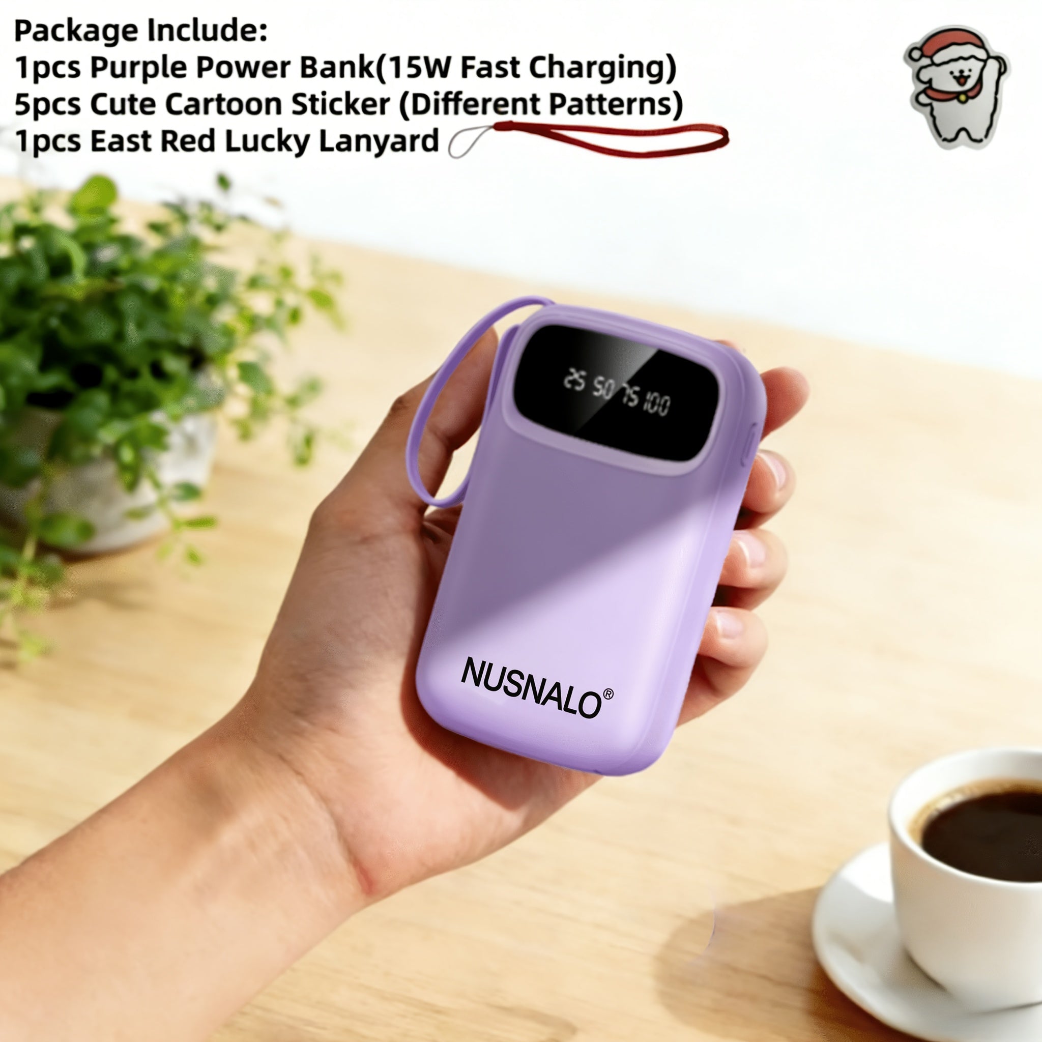 Latest Upgraded High-Value Light Luxury Style 10000mAh High-Capacity 5W/15W Portable Fast-Charging Power Bank with Real-Time Power Display, Smart Digital Display, Portable Lanyard, Ultra-Bright LED Light, Built-in 4 Cables