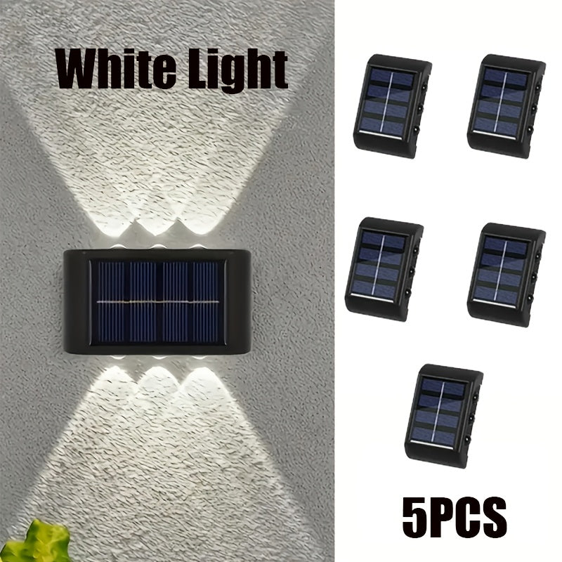 5-Piece Solar Wall Light Set, Dual Up and Down Light Source Design, Equipped with 6 LED Beads, Suitable for Ambient Lighting and Holiday Decoration in Various Scenarios such as Indoor Walls, Hallways, Outdoor Gardens, Villas