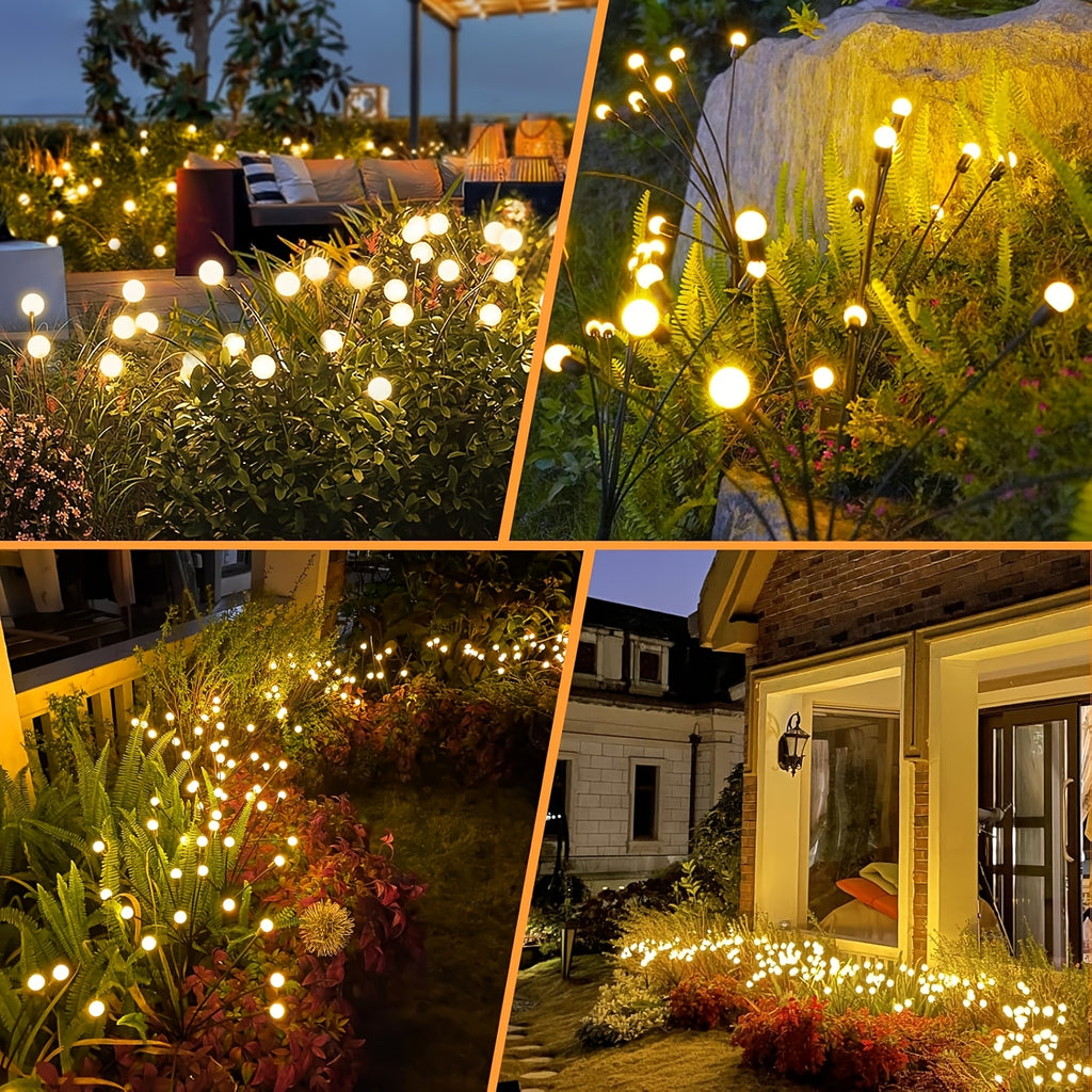 Set of 4 Solar Firefly Garden Lights, Equipped with 32 LED Beads, Featuring 12 Different Lighting Modes. These Lights Automatically Turn On at Night, Perfect for Use in Courtyards, Walkways, Gardens, Parties, Weddings, Festivals and Camping Decor.