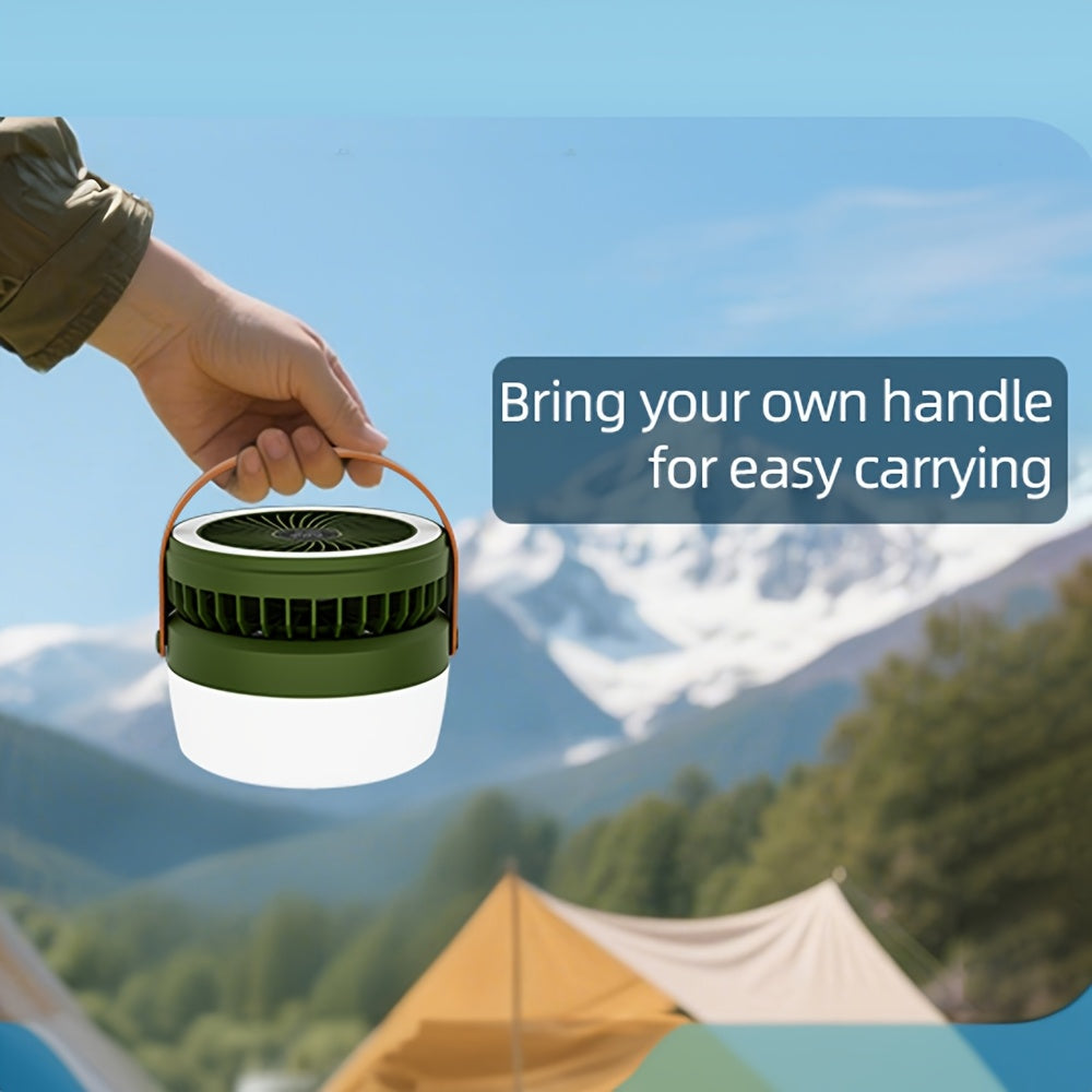 1PC X Portable Fan Light, with Spare Battery & Lithium Battery, Warm White Light, Adjustable Standing Fan, Ideal for Camping, Emergency, Outdoor, Party & Cooling System.