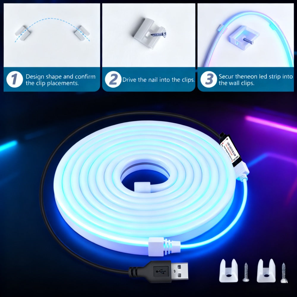 LQHZMYY RGB LED 霓虹灯条，带 USB 供电、24 键遥控器、卧室多种模式、电视背光、橱柜和圣诞装饰、鲜艳的颜色和易于安装、卧室霓虹灯，派对节日优选