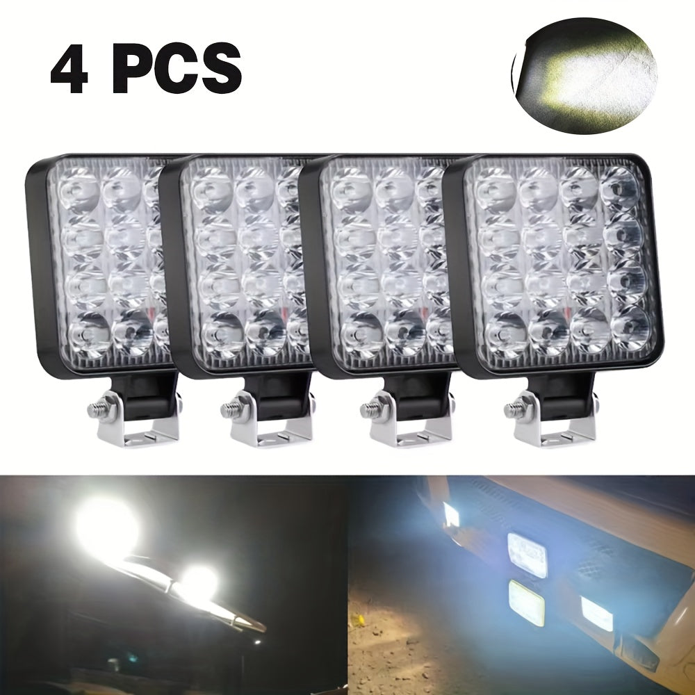 4-pack 3-inch mini square LED work light, off-road auxiliary light, modified headlight, flood/spot dual-purpose light, suitable for cars, trucks, SUVs, 48W, 9-30V