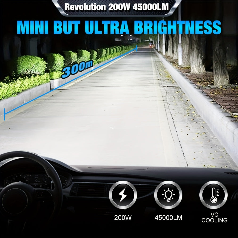 S&D 一对真实200W 45000LM H7 9005/HB3 9006/HB4 H11 H4 H1 H3 9012 Hir2 12V LED30片大灯珠汽车前照灯超亮前灯泡即插即用涡轮风扇
