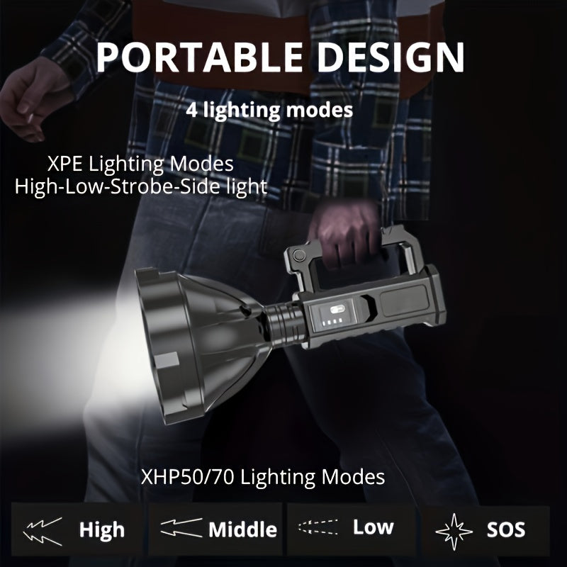 3 Styles USB Charging LED Spotlight Flashlight, High Lumen Upgraded XHP70/XHP50/XPE, 4 Modes Bright Searchlight, Portable Flashlight with Bracket, Ideal for Camping, Hiking