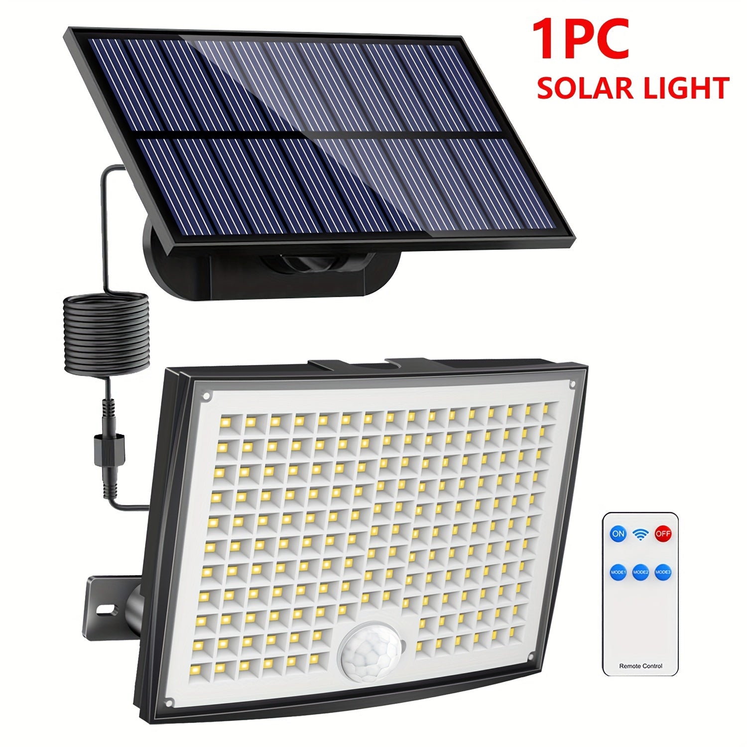 1/2 Pack Solar Outdoor Light, High Brightness Sensor Light with 168 LEDs, Garden Light with Remote Control, Street Light with 3 Lighting Modes, IP65, Security LED Floodlight with 16.5FT Cable, Suitable for Outdoor and Indoor Wall Light