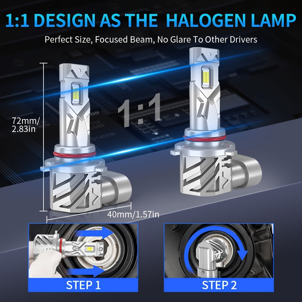 2个升级版汽车LED 9005 HB3 9006 HB4 H11 H8 H9 LED大灯灯泡 6500K超亮12V18000流明即插即用迷你尺寸行车雾灯