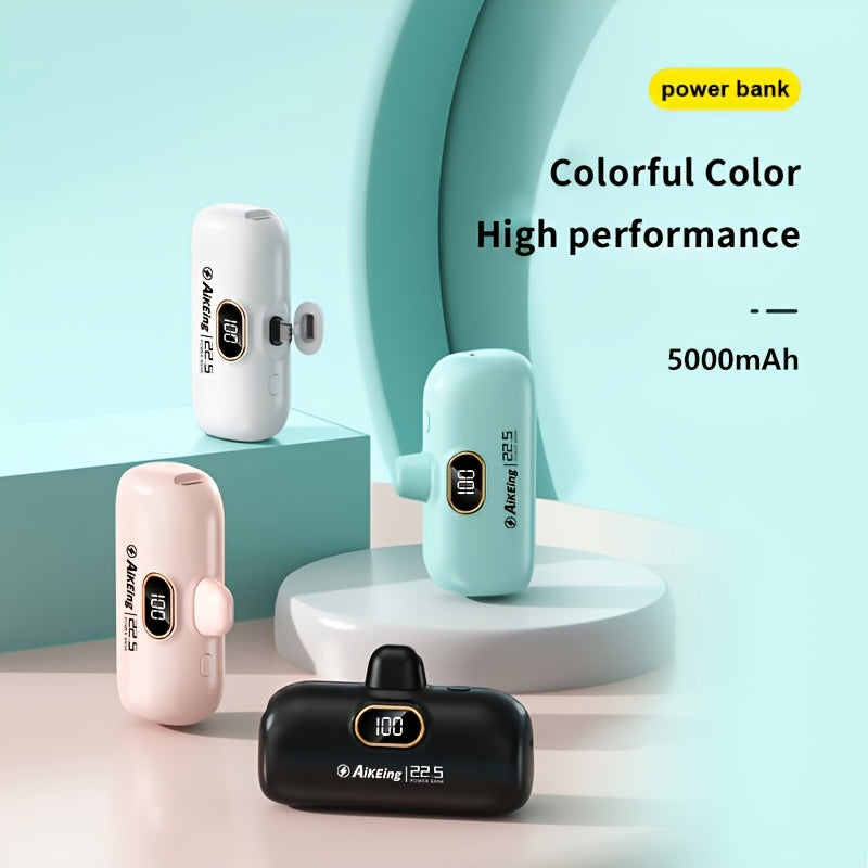 Aikeing 5000mAh 迷你行動電源，iPhone 充電器，內建 Type-C 接頭，適用於 Android 和所有行動裝置的快充行動電源，輕巧旅行充電器，緊急口袋充電器，方便攜帶使用（萬聖節、聖誕節、當地倉庫）
