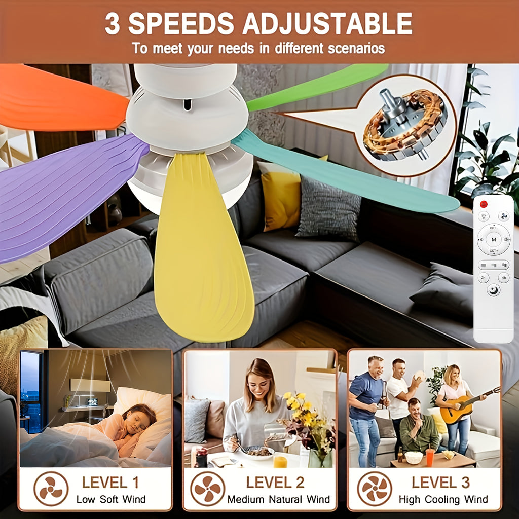 20.5/16.5 Inch Smart LED Ceiling Fan Light, Multicolor & White Light with Remote, 3 Color Temperatures (3000K-6500K) Dimmable, Quiet 3-Speed, Easy Installation, E26/E27 Interface, Modern Ceiling Fan Lamp, 40W for Bedroom Kitchen Garage Workshop