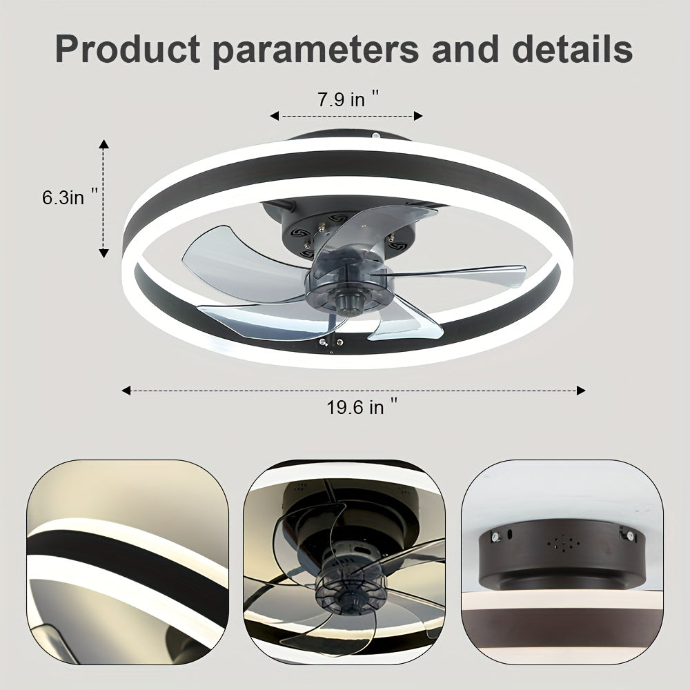 Ceiling Fan with Light, 6 Speed Levels & 3 Color Dimmable LED, Remote & APP Dual Control, Reversible Wind Direction, Ultra-Thin Flush Mount Ceiling Fan, Ideal for Home Decoration, Living Room, Bedroom