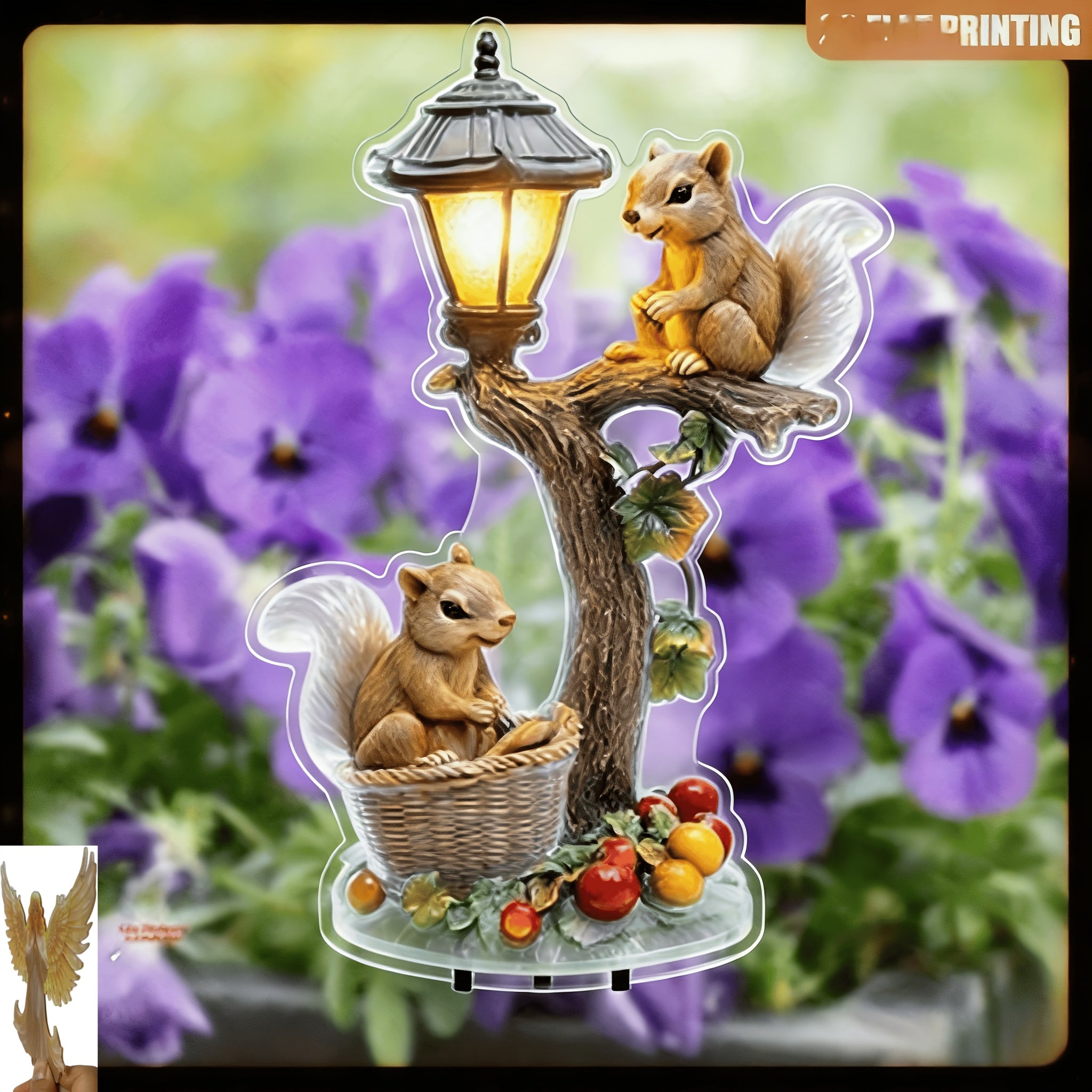 2D Flat, 1pc Bohemian Style Whimsical Squirrel & Tree Light Outdoor Garden Decoration - 2D Flat Durable Plastic All-Weather Lawn Decor, with Glow Light, Easy to Install, Retro Modern Style, Perfect for Courtyard, Patio