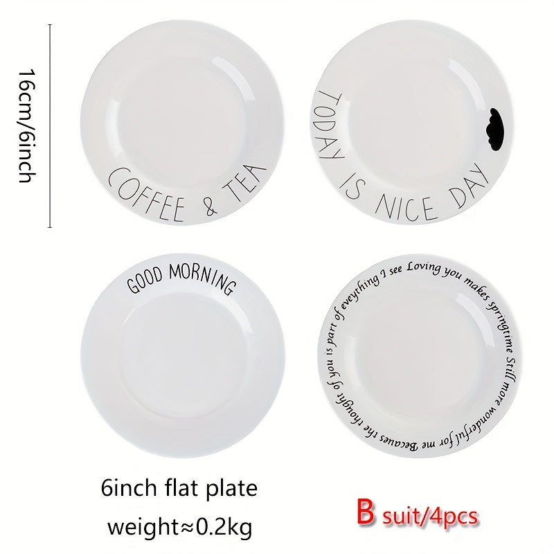 4-Piece Set, 6-Inch Ceramic Plates, Breakfast Plate, Sandwich, Bread, Cake, Dessert & Fruit Plate, Salad Plate – Perfect for Home Kitchen, Simple Modern Nordic Style Ceramic Flat Dish Tableware, Microwave & Dishwasher Safe