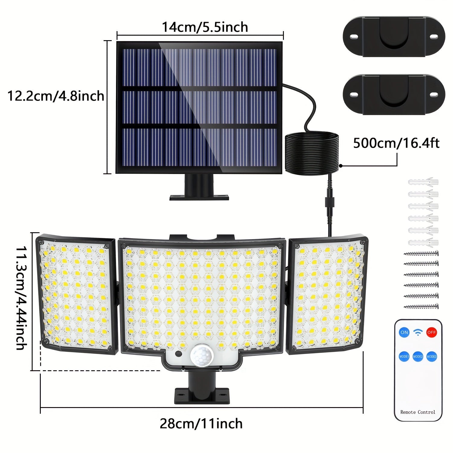 1/2 Pack Solar Outdoor Light, High Brightness, 212 LED Solar Motion Sensor Light with Remote Control, 3 Adjustable Head Wall Light with 3 Lighting Modes, Wide Angle Illumination, Security LED Floodlight, Perfect for Outdoor, Wall Light, Street Light