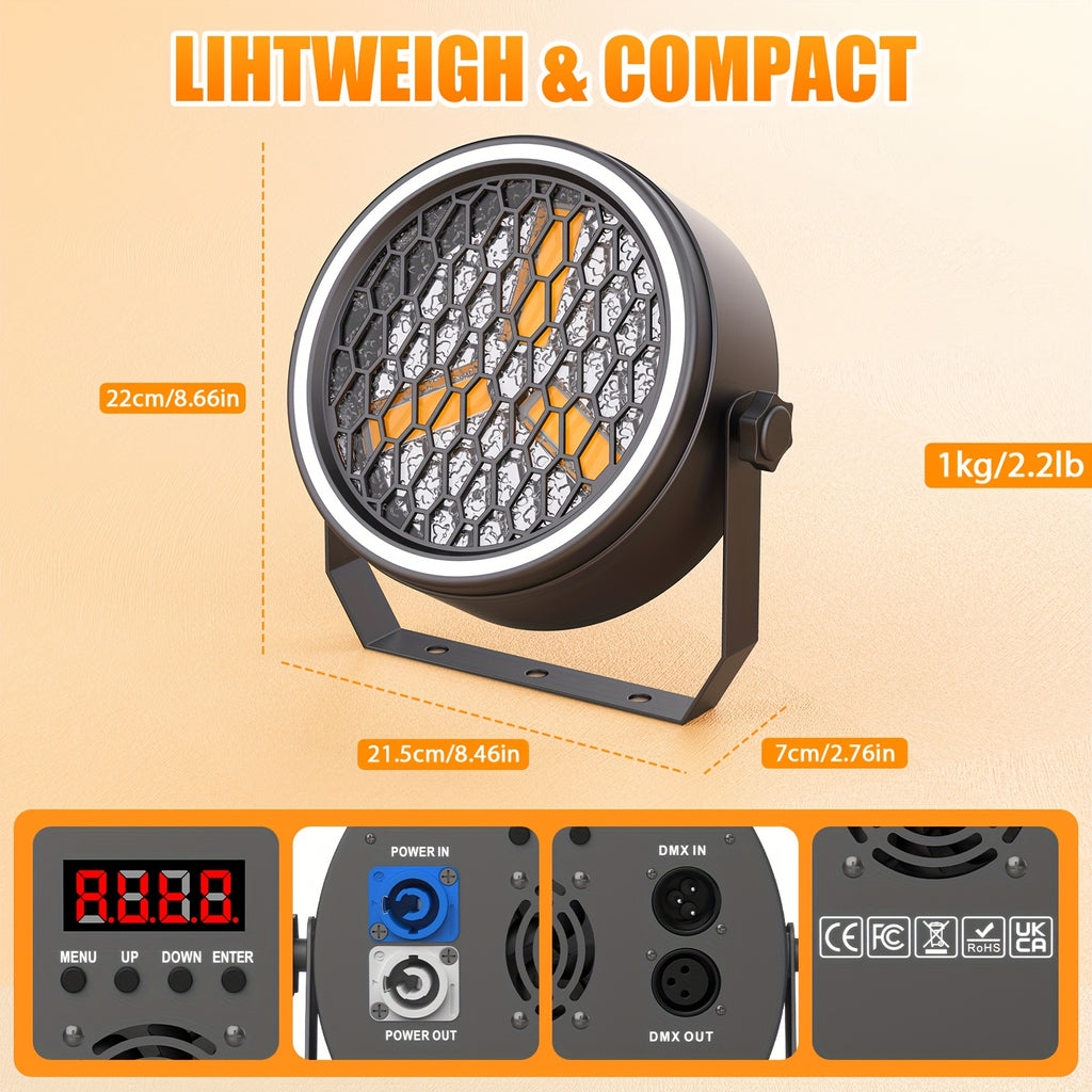 180W stage par light COB stage spotlight, backlight gold ultra-bright LED par light with light strip, DMX512 control, sound-activated retro upward lighting, suitable for events, clubs, weddings, theaters, churches, dance lighting