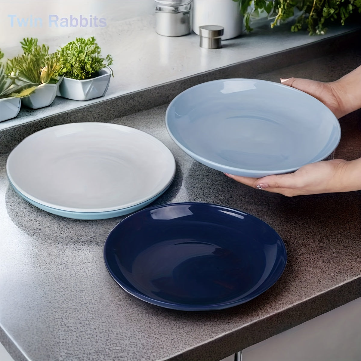 1 Pack of 4-Piece Unbreakable 9-Inch Plastic Plates, Microwave & Dishwasher Safe, Dinner Plate Set for Home, RV, Parties (Blue Series)