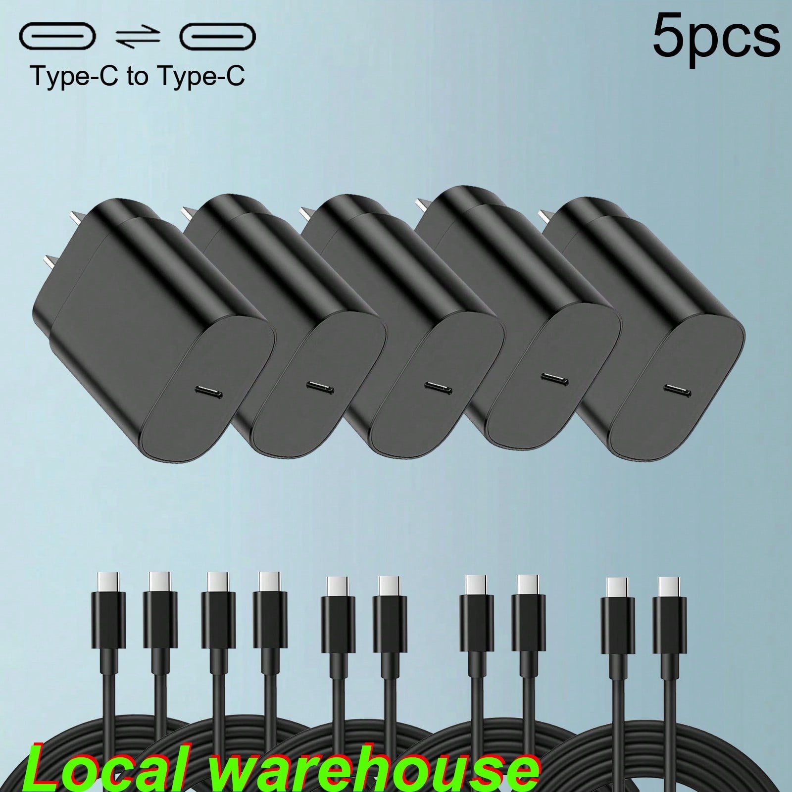 5-Pack Type-C Charger Kit (Charging Block + Type-C to Type-C Cable) - Compatible with Galaxy S25/S24/S23/S22/S21 | Local Warehouse