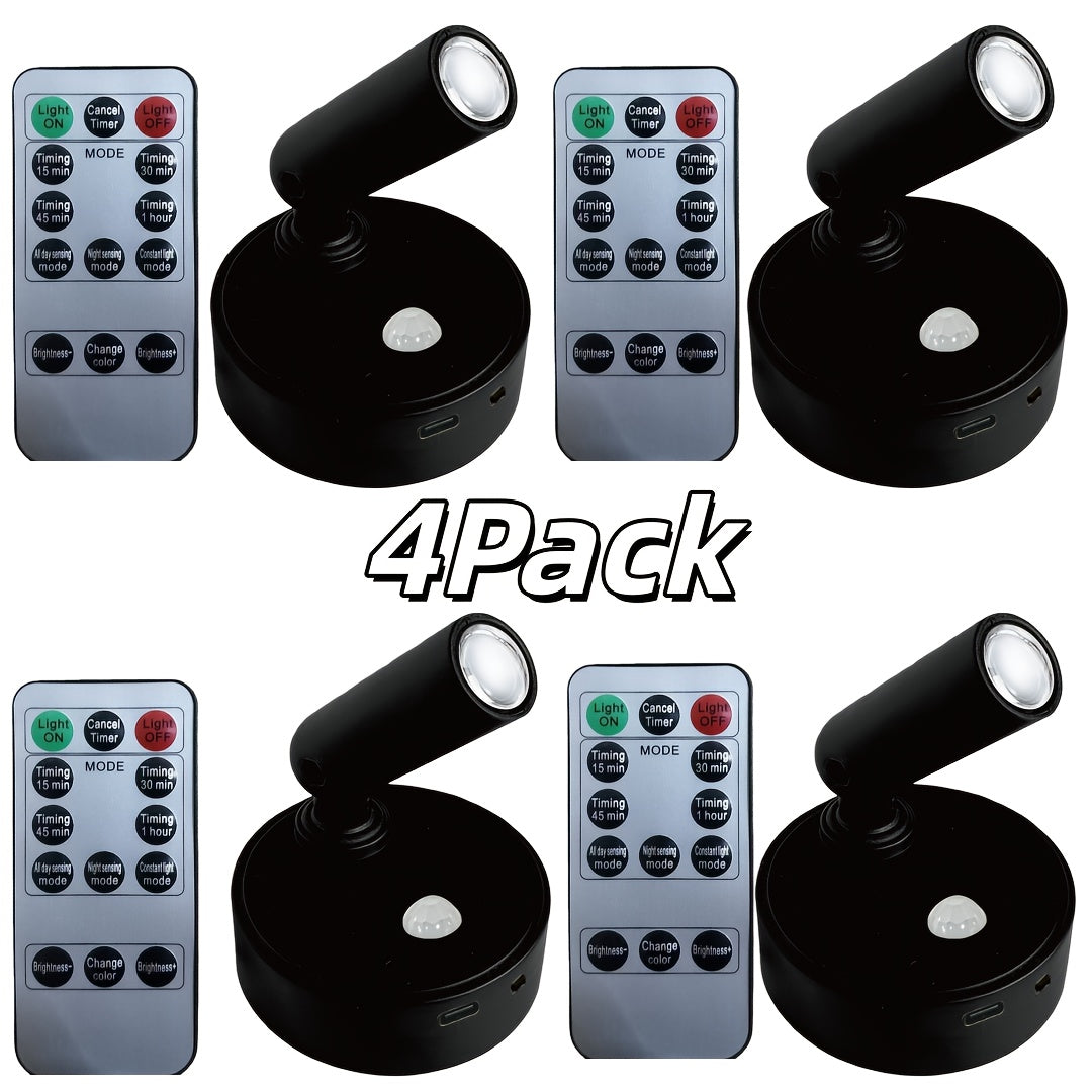 4-Pack Indoor LED Spotlight, Rechargeable Built-in Battery, Infrared Remote Control & Timer Function, 3 Color Temperature Wall Lamp, Mini Art Decor Light, Perfect for Plants, Artworks and Paintings