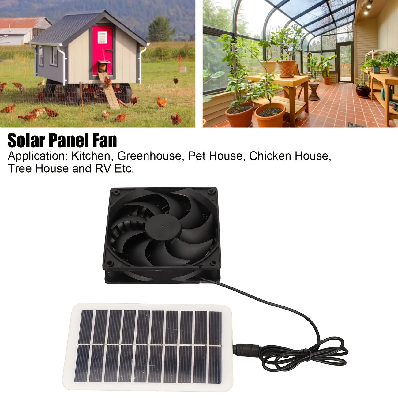 Solar Panel Fan Kit, IP65 Waterproof Solar Panel, Suitable for Greenhouse & Pet Ventilation, Outdoor Camping or Home Use | Solar Powered Fan with Detachable PV Module, Battery-Free Solar Panel for RV