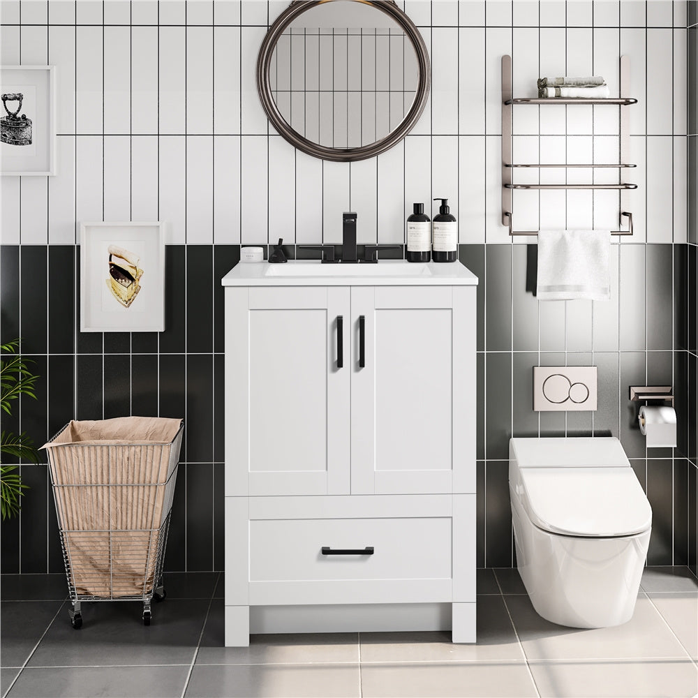 Costoffs Freestanding Bathroom Vanity with Ceramic Sink - 2-Door Base Cabinet with Drawers, Modern Bathroom Storage Combo Set, Home Furniture