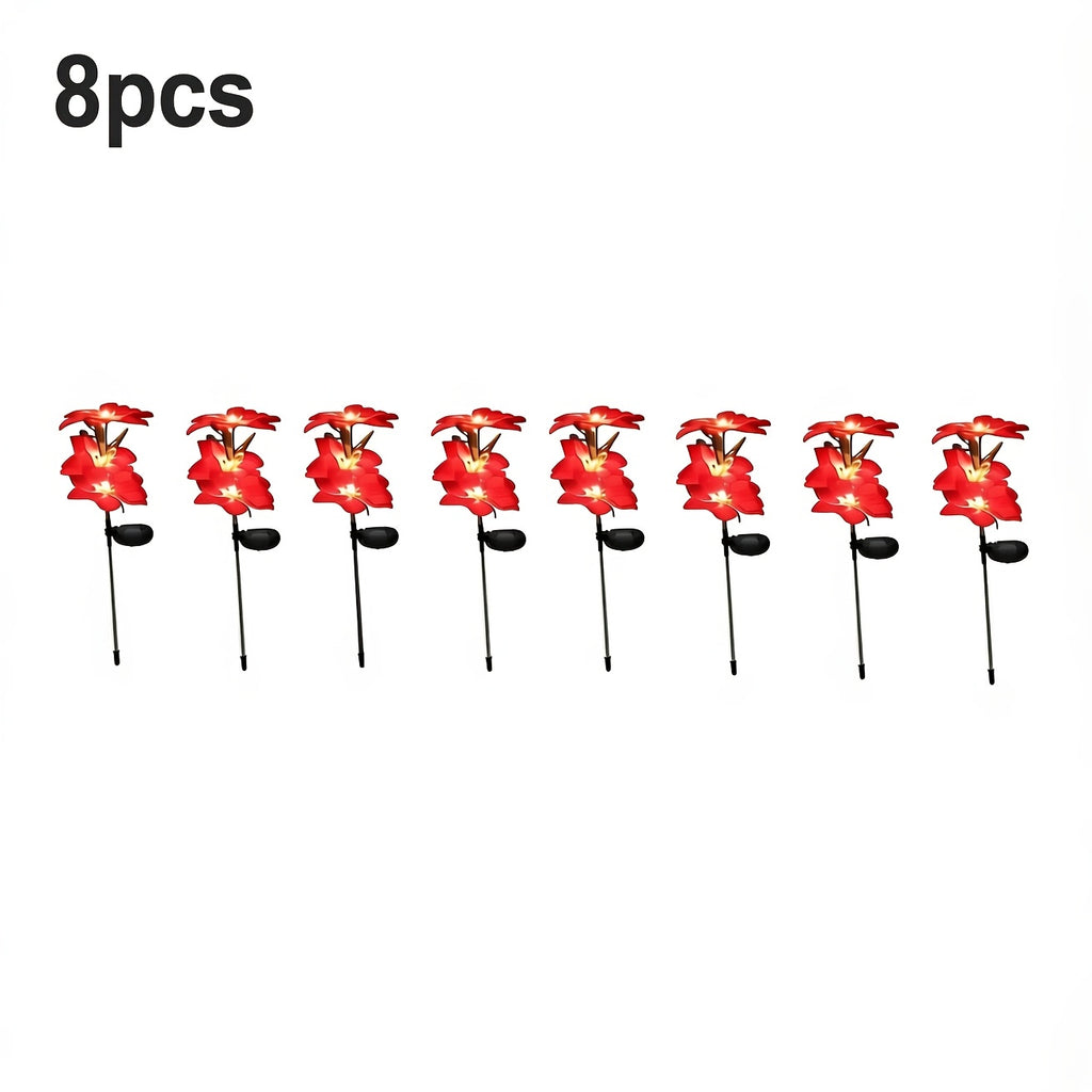 8-Piece Solar Large Red Flower LED Light Set, Realistic Design, Suitable for Garden Decoration. These Semi-Flush Mount Lawn Lights Come with a Switch, Perfect for Outdoor Spaces such as Courtyard, Patio, Lawn.
