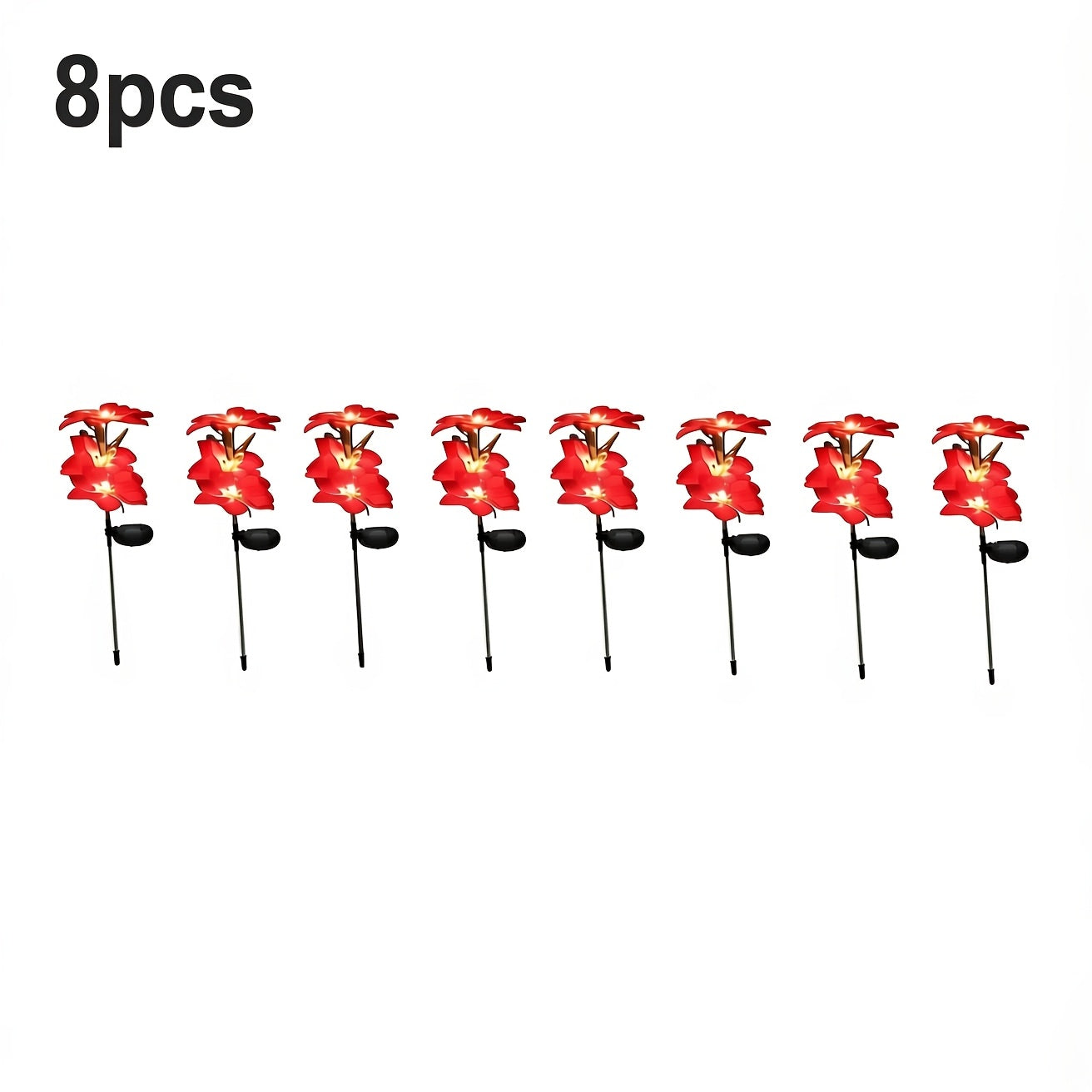 8-Piece Solar Large Red Flower LED Light Set, Realistic Design, Suitable for Garden Decoration. These Semi-Flush Mount Lawn Lights Come with a Switch, Perfect for Outdoor Spaces such as Courtyard, Patio, Lawn.