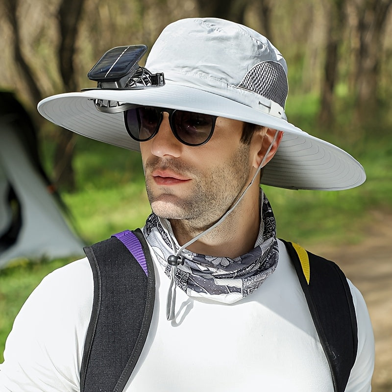 Outdoor Solar Fan Hat, 3-Speed Adjustable High Wind Breathable Design, Unisex Travel Mountaineering Bucket Hat, Essential Summer Outdoor Cooling Hat