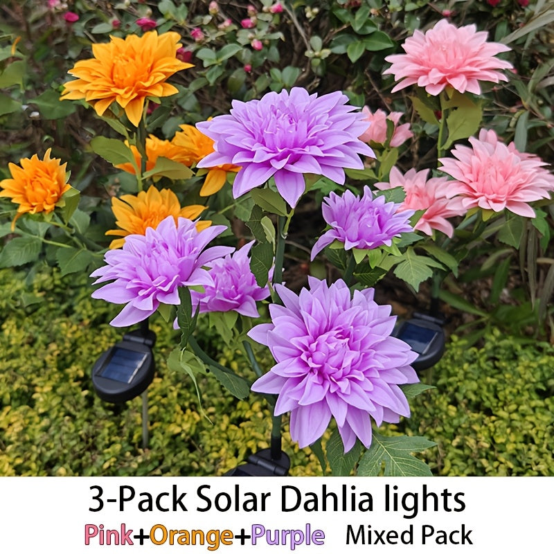 3-Piece Mixed 5-Head Solar White Light Dahlia Flower Light, Suitable for Holiday Garden, Patio, Lawn, Corridor and Other Scene Decoration