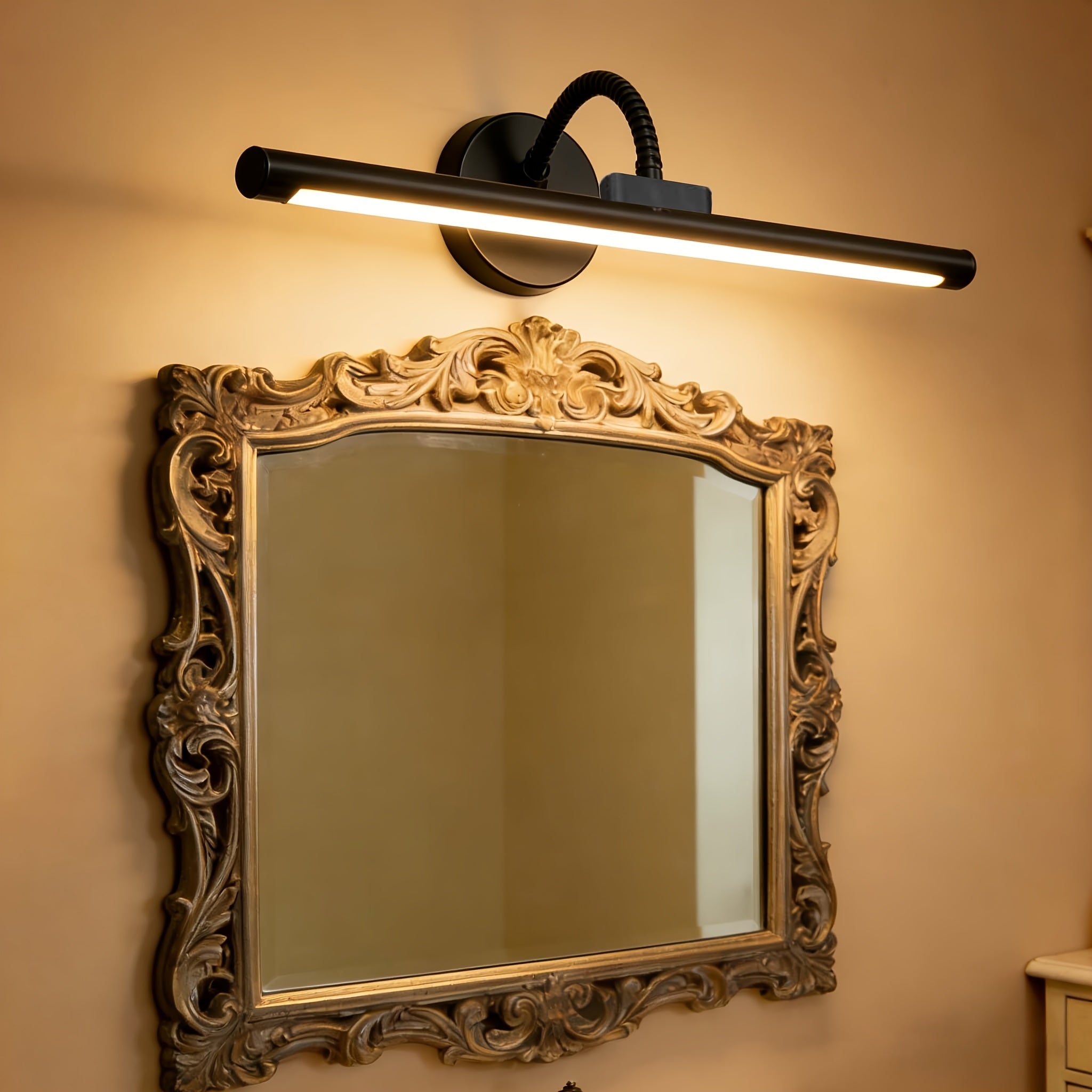 LED Black Display Light, Universal Adjustment Lamp Body, Oil-Rubbed Metal Body, 3 Color Temperatures, USB Charging, Battery Powered, with Remote Control, Suitable for Bathroom Mirror, Bedroom Bedside, Picture Frame Display
