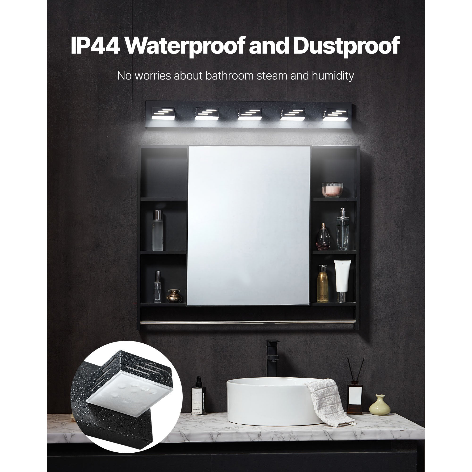 VEVOR 3/4/5/6-Light LED Modern Bathroom Wall Lamp 19.69/25.6/33.5/40.2-Inch Wall Light