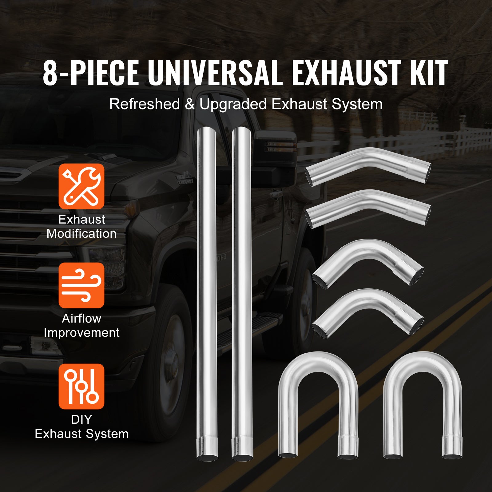 VEVOR DIY Universal Exhaust Kit 8/16 Pieces 2/2.25/2.5 Inch Exhaust Pipe Kit with Slip-on Connectors