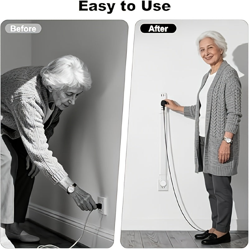 5in 1 Telescopic Outlet Extender with 2 AC Outlets, USB-A And USB-C Ports | 180° Rotating Wall Plug, Ideal for Hard-to-Reach Areas Behind Nightstands, Sofas And More