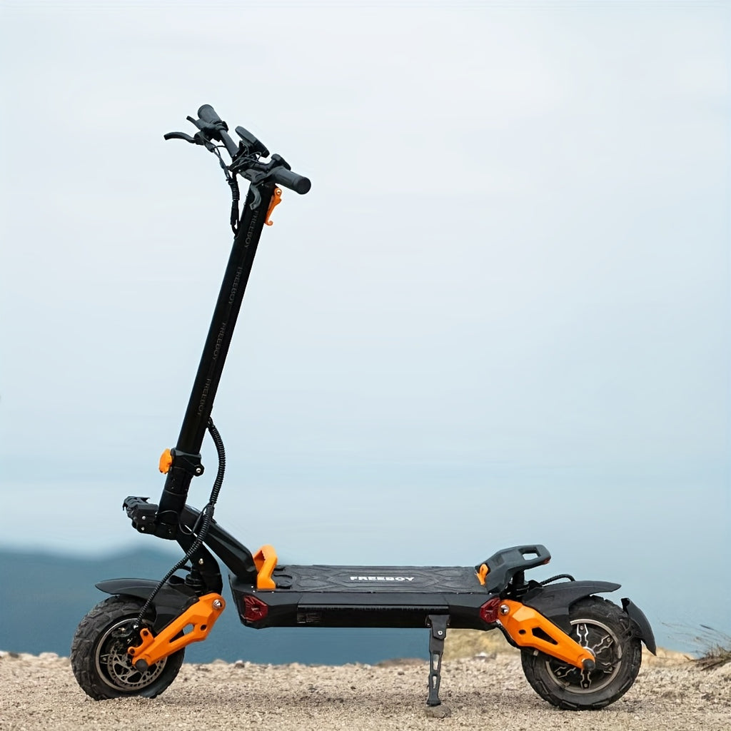 11英寸越野吸尘轮胎电动车，749W双电机驱动，60V-30Ah电池，440.92LB负载能力，双碟刹车，50km扁平地面续航 & 可折叠设计，适合旅行 & 通勤，城市通勤，长途骑行，坚固轮胎设计，轻量化车架，耐用结构，高性能电机，电动滑板车，双电机滑板车，通勤滑板车