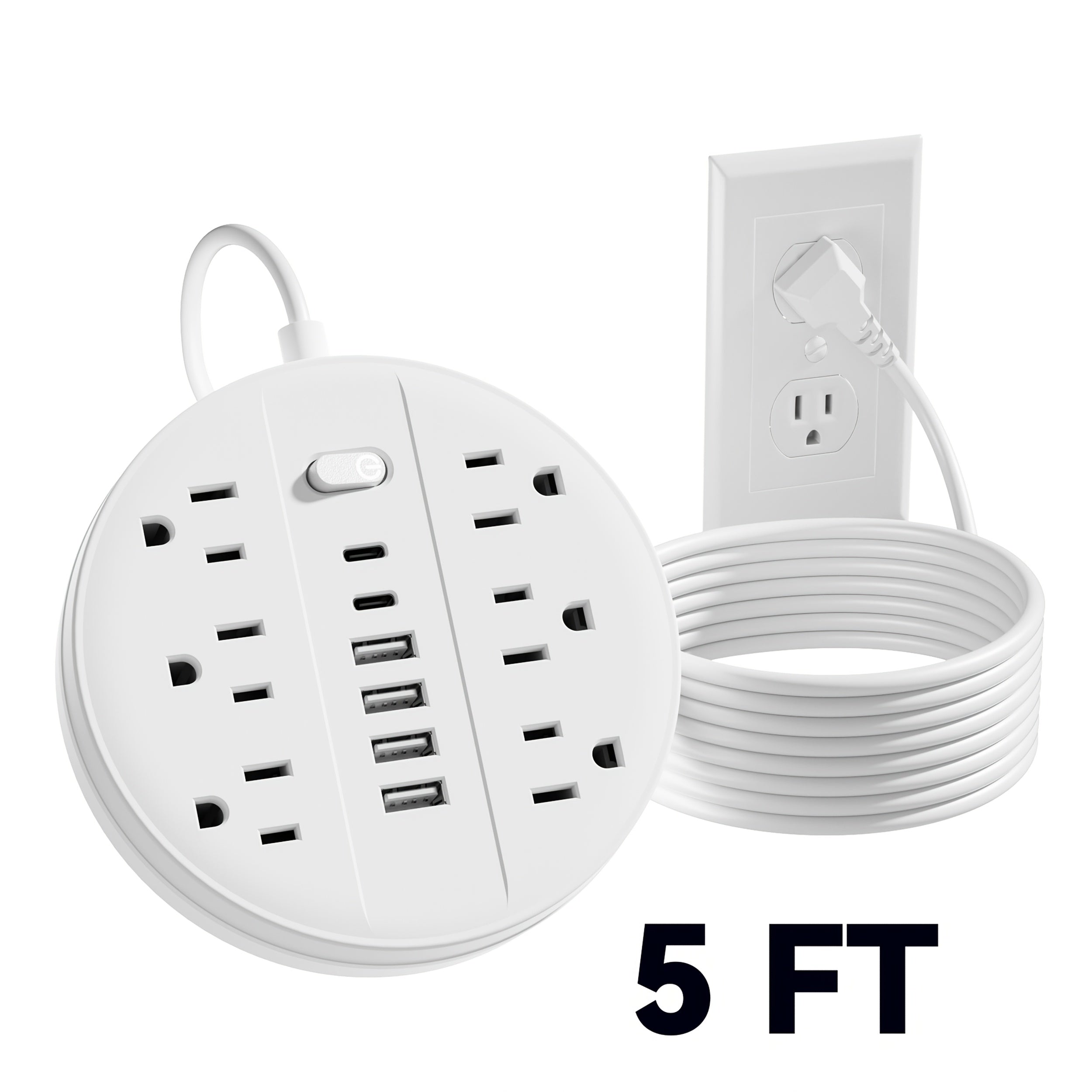 1pc 12-in-1 Multi-functional Power Socket With Surge Protector, 6 AC Outlets, 4 USB Outlets And 2 Type-c Ports. Wall-mountable Power Extension. Portable And Compact Design. Suitable For Home, Office And School. In White And Black.