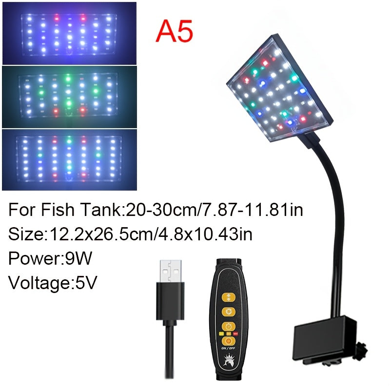 Aquarium Light, Full Spectrum Aquatic Plant Grow Light, Fish Tank Light with Adjustable Brightness, Dimmable, Timer, 360° Rotatable