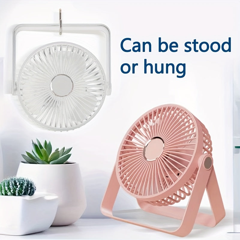 Portable Powered Desktop Hanging Fan, Pink & White Available, 3-Speed Quiet Adjustment, 360° Foldable Design with Sleep Light, Multifunctional Ultra-Slim Cooling Device for Home Office Travel