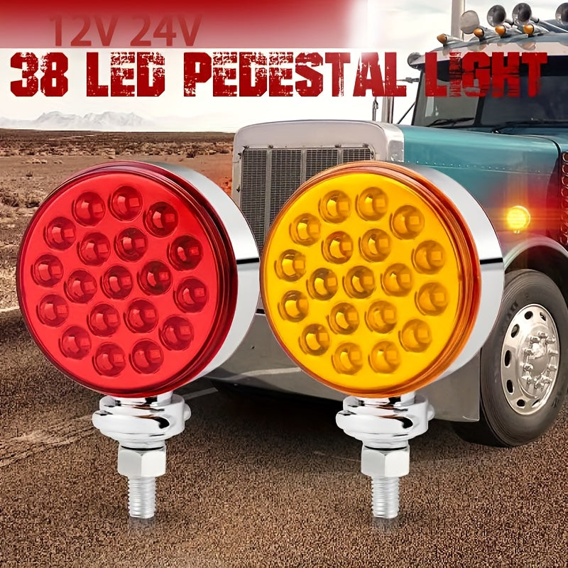 1 or 2-Pack 12V 24V LED Dual Round Light, Truck & Trailer Marker Light, Yellow & Red, Battery-Free