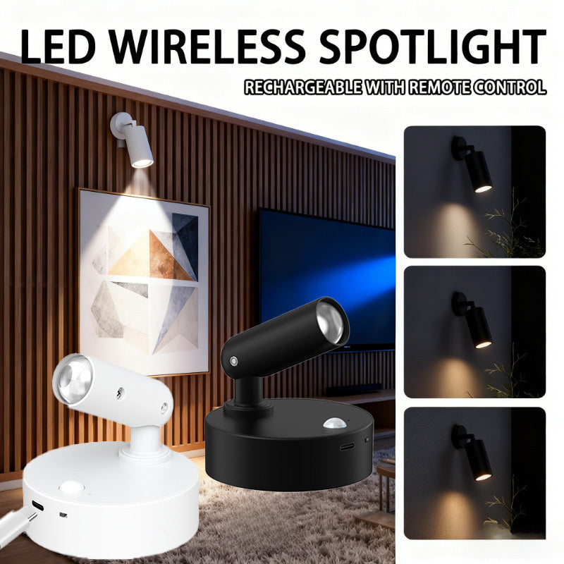 2/3/4-pack wireless spotlight, 3 color temperatures adjustable warm/cool/neutral white light, adjustable lamp arm, black and white two-color minimalist design, no-wiring installation, USB rechargeable
