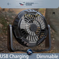 Smile Shark Camping Fan Rechargeable Portable Fan with Light, 360° Adjustable Bracket High Speed Desktop Fan, Essential for Camping Tent Travel Car Outdoor Indoor Barbecue Fishing Construction Site