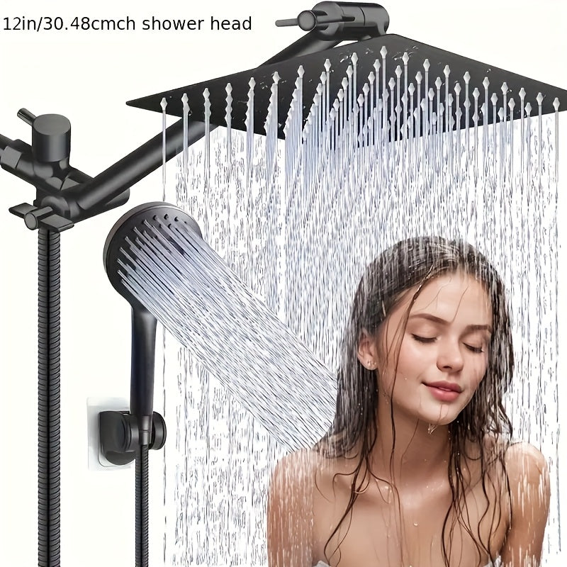 Shower Head - 8" High Pressure Rain Shower Head & Handheld Combo with 11" Extension Arm, 5-Setting Adjustable Leak-Proof, with Holder/Hose, Height & Angle Adjustable
