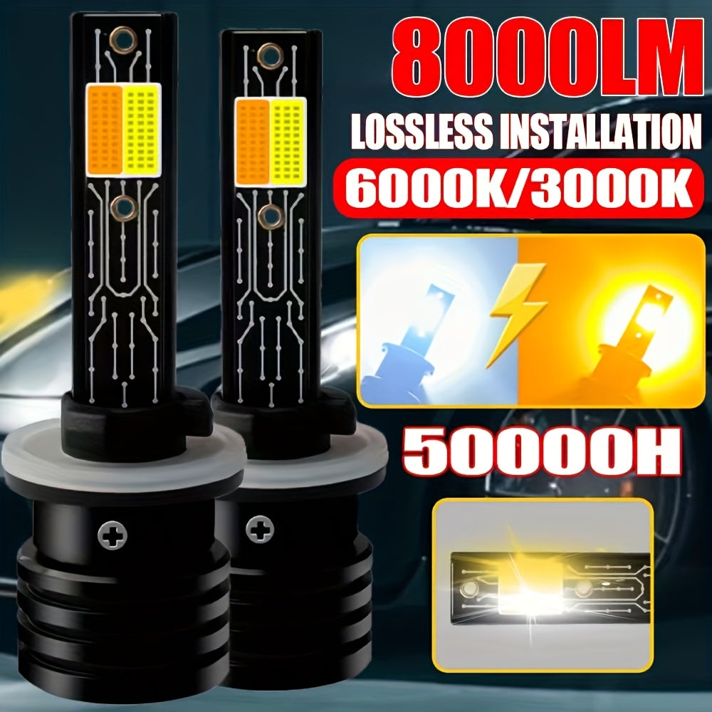 2 LED Fog Lights 880/881-QL025, 8000 Lumens, 6000K/3000K, Stylish Bulb Design, High Brightness Bulbs, Durable Auto Parts, Car Accessories, New Upgraded CSP Chip Design LED Plug-and-Play Bulbs, Stylish Bulb Design