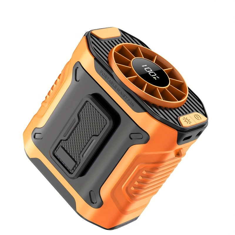 MOREDOR 5000mAh Portable Waist Clip Fan, Wearable Belt Personal Fan Rechargeable Battery, 5-10 Speed Levels with Flashlight, Hands-Free Neck Hanging Design, Ideal for Outdoor Travel Power Bank Use