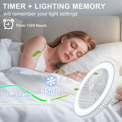 19 Inch Reversible Bladeless Ceiling Fan with Light and Remote, 3000K-6500K Silent Timing Modern Low Profile Ceiling Fan Light, 6 Speed Adjustable, Perfect for Living Room, Kitchen, Bedroom, Office