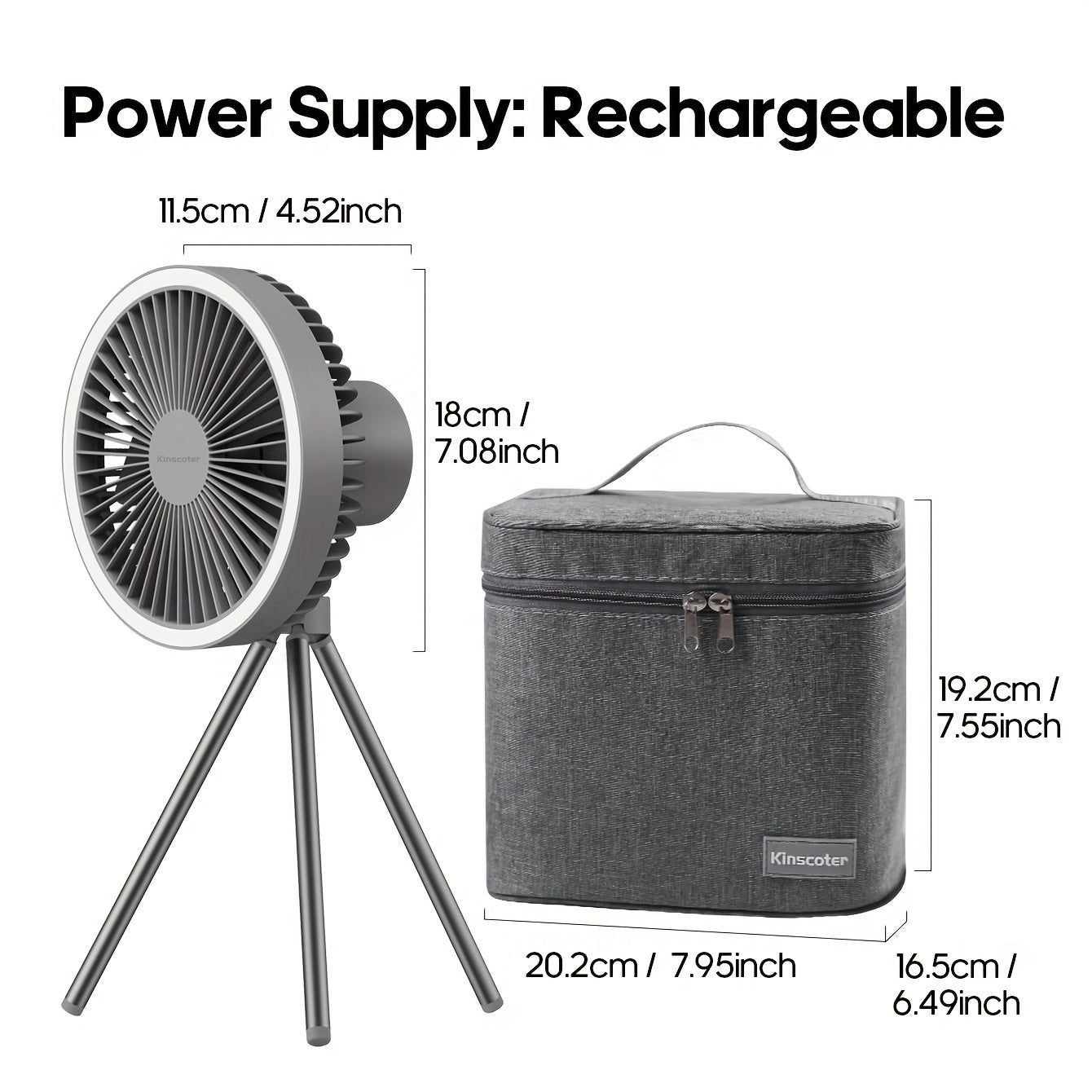 Outdoor Essential 10000mAh USB Rechargeable Camping Fan, Timing Portable LED Ceiling Camping Light Fan with Metal Tripod, Can Be Used as Power Bank, Suitable for Outdoor Camping Home Office, Equipped with Portable Storage Bag