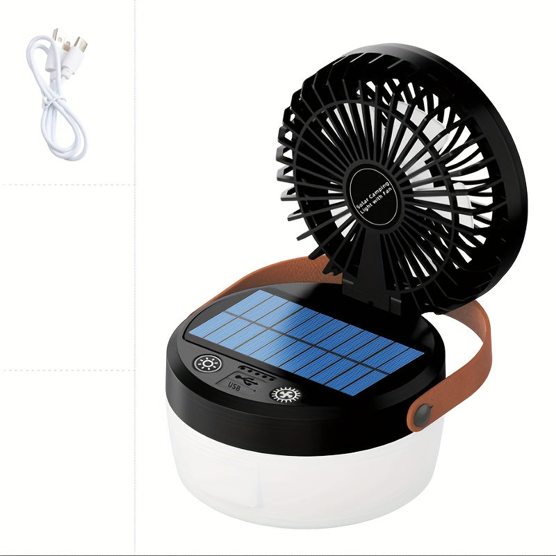 1pc Solar LED Light Rechargeable Outdoor Travel Fan Flashlight, New Portable Solar Camping Folding Fan Light, Desktop Camping Handheld Electric Lamp, USB Port Electronic Fan, Outdoor Camping Accessories