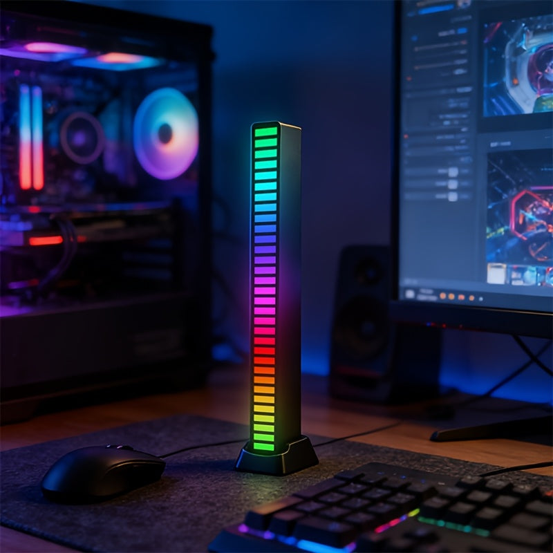 1或2个声控LED灯条 车载环境灯 节奏灯 声感应灯 USB供电 无需电池 RGB灯光效果 适用于电脑桌面 家庭音响系统 室内派对