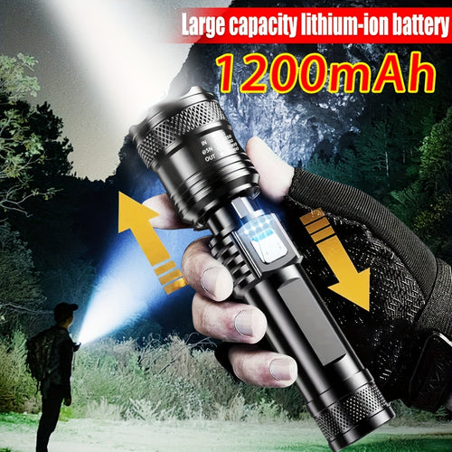 1PC Telescopic Zoom LED Flashlight, High Brightness Lighting with 3 Brightness Levels, TYPE-C Rechargeable, Can Be Used as Mobile Power Bank, Suitable for Outdoor Work Lighting