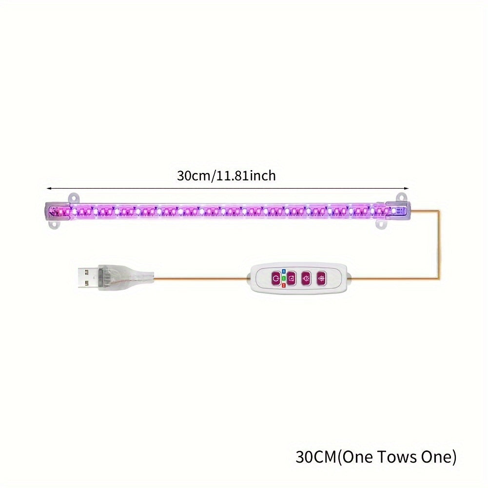 1/2/3/4 red/blue 11.81-inch LED grow light strip tube, timer control 8/12/16 hours, indoor plant USB brightness adjustment, full spectrum plant light for seedlings, vegetables, flowers