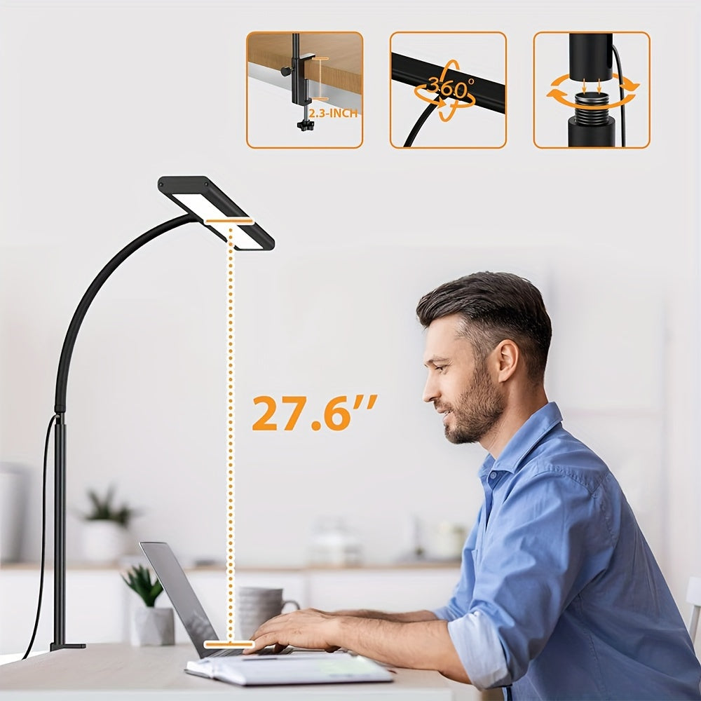FOMZZE dimmable 160 LED desktop smart lamp, suitable for home office, with flexible gooseneck, metal rod and I-type clip book light clamp, suitable for reading, workbench, drawing, manicure, sewing, puzzles