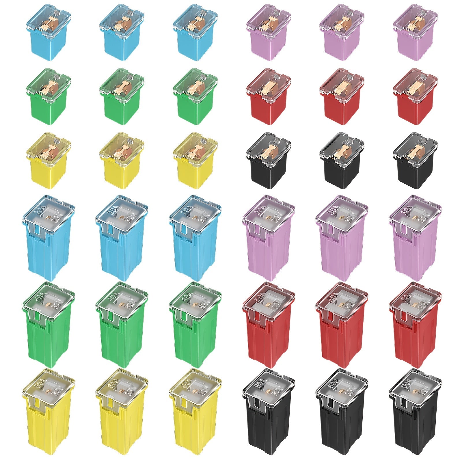 36 Pcs Automotive Fuse High Profile and Low Profile Fuse Combo Kit, 3 of Each for High and Low Profile 20A, 30A, 40A, 50A, 60A, 80A, Low Profile and High/STD Profile Cartridge Fuse Assortment Kit (20A, 30A, 40A, 50A, 60A, 80A)