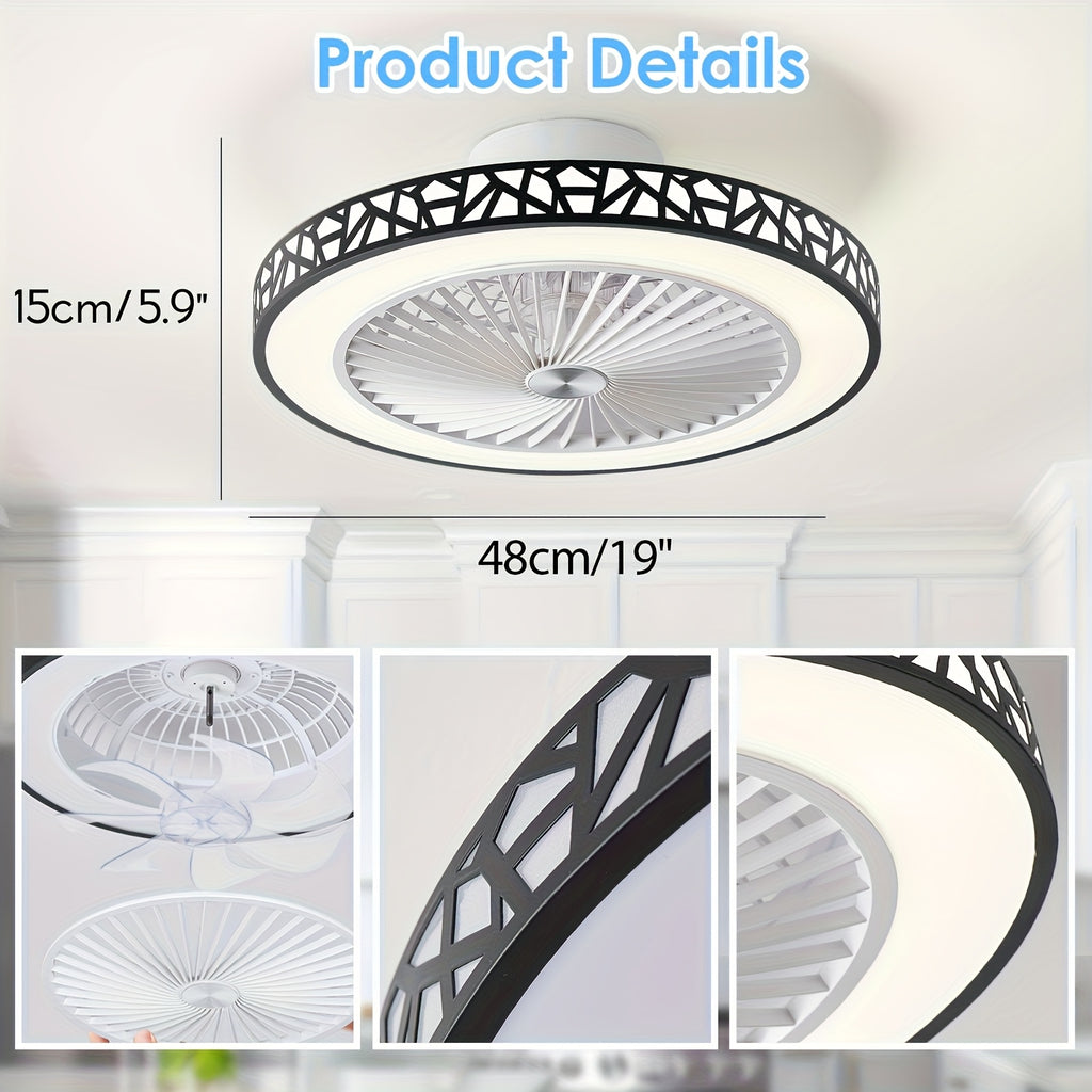 19-Inch Low Profile Flush Mount Ceiling Fan Light Fixture, with Light, 6 Speeds and 41W LED Bulb, Reversible Use, Suitable for Bedroom, Room and Living Room, Includes Remote Control